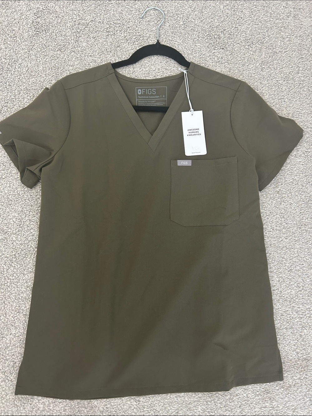 FIGS Olive V-Neck Scrub Top with Chest Pocket